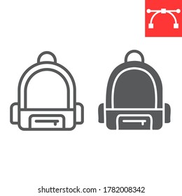 School bag line and glyph icon, school and education, backpack sign vector graphics, editable stroke linear icon, eps 10