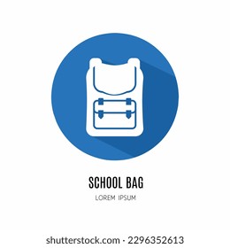 Logo de la bolsa escolar. Ilustración de la bolsa de la escuela en plano. Vector de material.