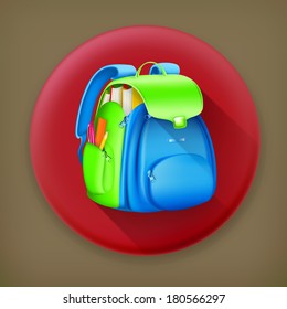 School bag long shadow vector icon