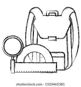 school bag with magnifying and protractor