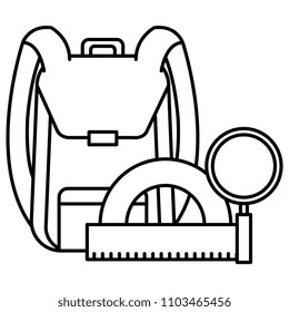 school bag with magnifying and protractor