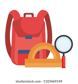 school bag with magnifying and protractor