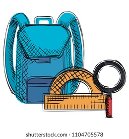 school bag with magnifying and protractor