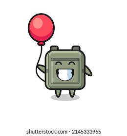 school bag mascot illustration is playing balloon , cute design
