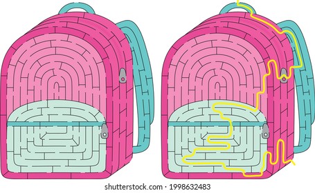 School bag maze for kids with a solution