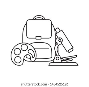 school bag with microscope and palette paint