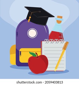 school bag and notepad with others stuff