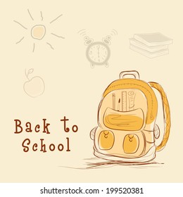 Schultasche auf stylischem braunem Hintergrund, Bildungskonzept. 