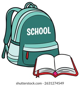 school bag open book education isolated vector illustration on white background