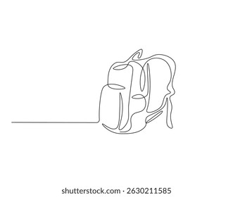 School bag outline drawing illustration. Continuous line draw of back to school vector