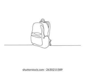 School bag outline drawing illustration. Continuous line draw of back to school vector