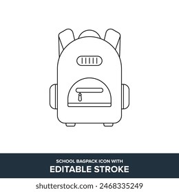 School Bag pack Flat Icon with Editable Stroke