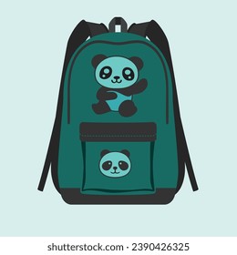 School Bag Pack vector illustration. Panda sticker on the school bag for kids.