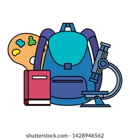 school bag with pallette and microscope