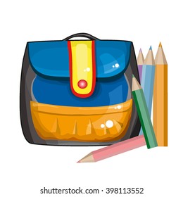 School bag with pencils, school, vector illustration, school supplies