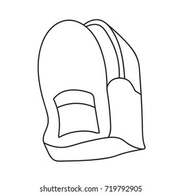 School bag with pocket. Back pack hand drawn line art icon. Black and white sketch object isolated on white background.