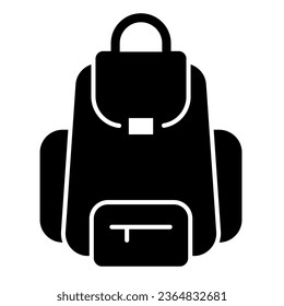 School bag with pockets, backpack, hiking solid icon, education concept, rucksack vector sign on white background, glyph style icon for mobile concept and web design. Vector graphics