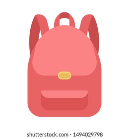 School bag. Red backpack or rucksack. Student sack. Isolated vector illustration in flat style