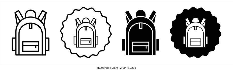 School bag set in black and white color. School bag simple flat icon vector