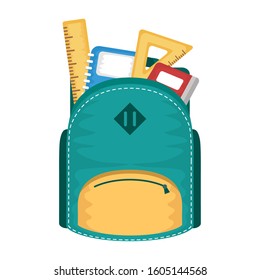 school bag with set supplies vector illustration design