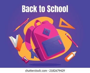 school bag with stationery Back to school poster