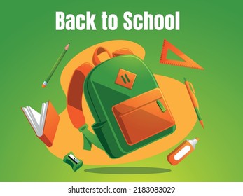 school bag with stationery Back to school poster