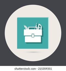 School bag with stationery. Symbol office or school.
