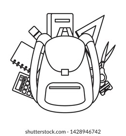 school bag with supplies icons