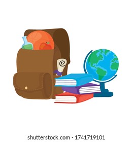 school bag with supplies icons vector illustration design