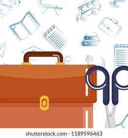 school bag supply with scissors and equipment