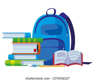 school bag with text books