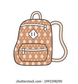 School bag or travel backpack with brown luxury brand style pattern isolated cartoon vector