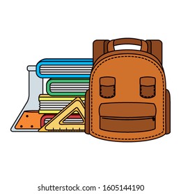 school bag with tube test and books vector illustration design