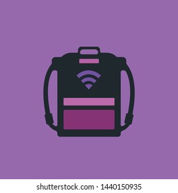 School bag vector icon isolated on purple