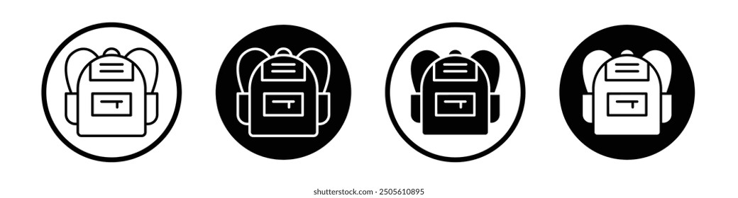 School bag vector icon set black filled and outlined style.
