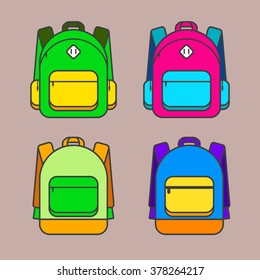 School bag vector illustration. Colorful school bag vector icon. School bag for student. Trend lines design schoolbag. School bag for books.