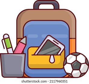 ilustración del vector de bolso escolar aislada en un fondo transparente. iconos planos de línea vectorial para concepto o gráficos web.