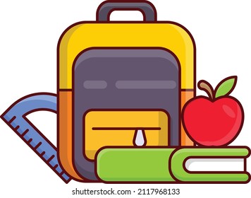 school bag Vector illustration isolated on a transparent background. vector line flat icons for concept or web graphics.
