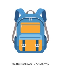 Ilustración vectorial de la mochila escolar de los niños para los suministros y el uso de vuelta a la escuela en el fondo blanco