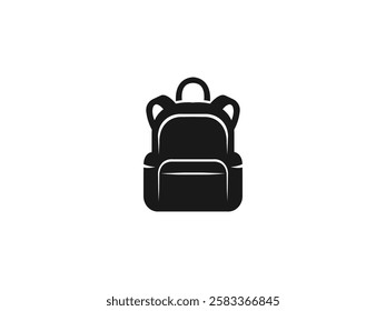 School Bag Vector Silhouette, Stylish Backpack Icon. Travel Rucksack Illustration with Zippers, Pockets, Compartments. College Knapsack Design. Educational, Fashionable, Durable Backpack for Students.