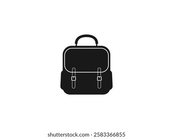 School Bag Vector Silhouette, Stylish Backpack Icon. Travel Rucksack Illustration with Zippers, Pockets, Compartments. College Knapsack Design. Educational, Fashionable, Durable Backpack for Students.