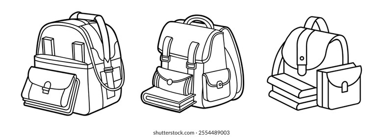 School bag vector in simple outline style. Digital drawing of a bag illustration.