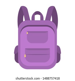 School bag. Violet backpack or rucksack. Student sack. Isolated vector illustration in flat style
