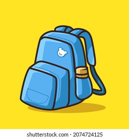 School Bag and Water Bottle in Colourful Cartoon Line Art Illustration