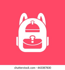 School Bag  white icon on magenta color background. Eps-10.