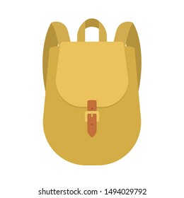 School bag. Yellow backpack or rucksack. Student sack. Isolated vector illustration in flat style
