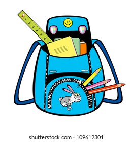 school bag,knapsack  with school tools isolated on white background,vector image,children illustration