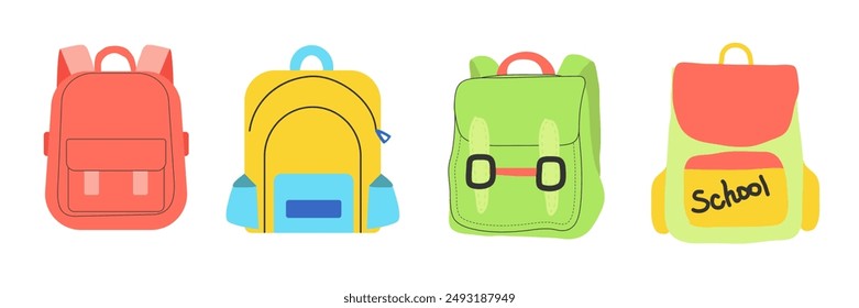 Bolsos de escuela aislados sobre fondo blanco. Ilustración vectorial de diseño de concepto de regreso a la escuela