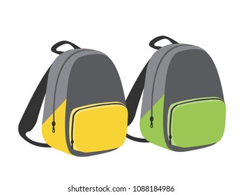 School Bags Yellow and Green Color - Vector Image