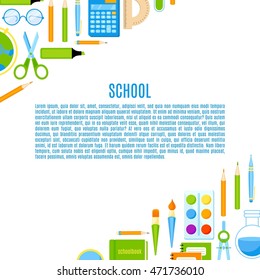 School baner with school supplies vector design. School background